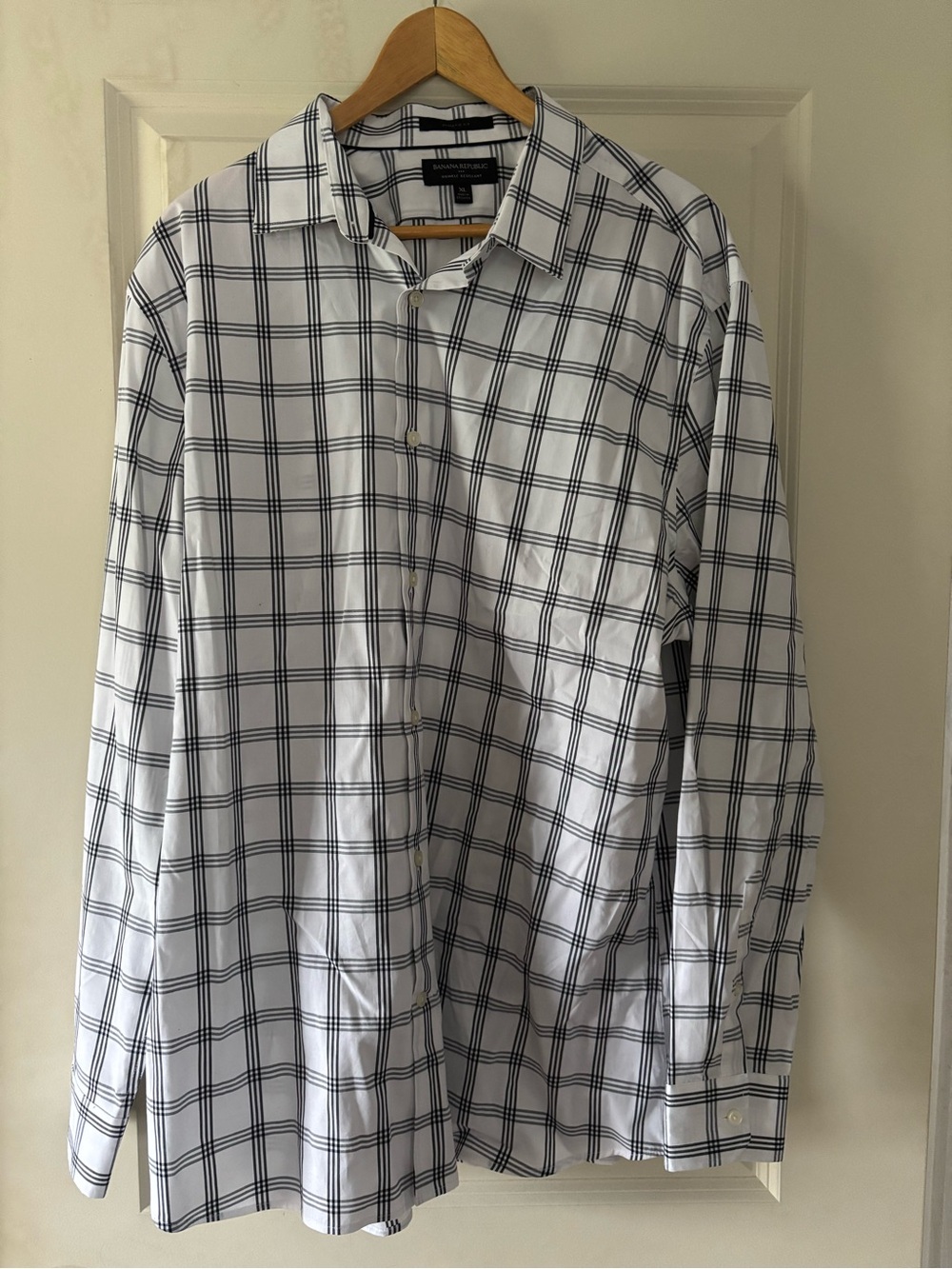 Banana Republic White Dress Shirt with Black Windowpane